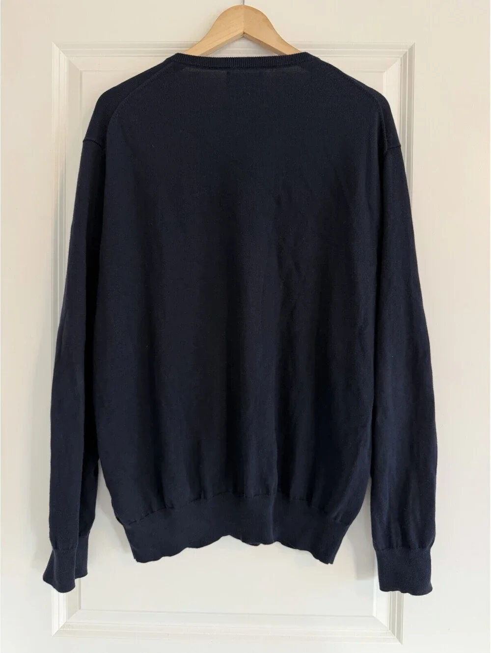 Polo Ralph Lauren Navy V-Neck Sweater Size L Pima Cotton Classic Preppy Timeless